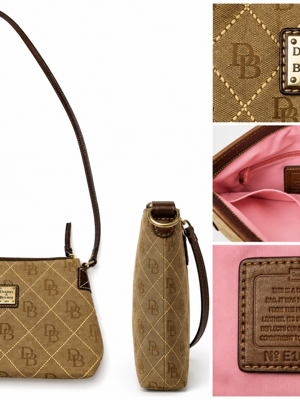 Dooney & Bourke Brown Logo Crossbody with Pink Lining